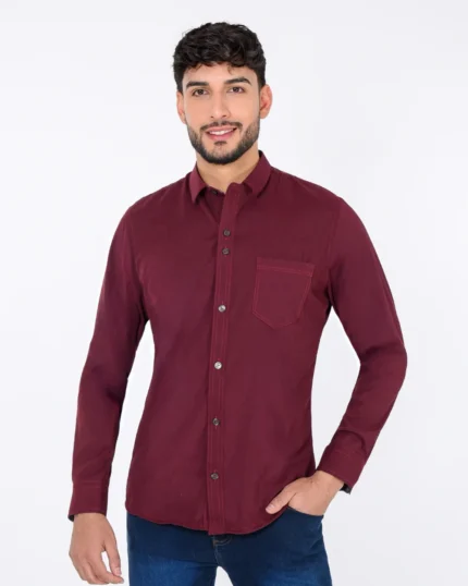 Camisa unicolor manga larga - camisa relaxed fit hombre