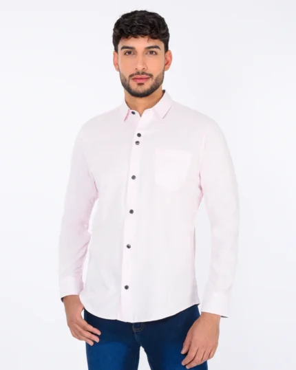 Camisa unicolor manga larga - camisa de algodón para hombre