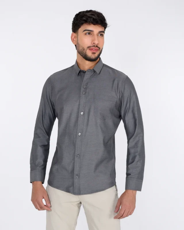 camisa unicolor manga larga camisa fin de semana hombre gris jaspe