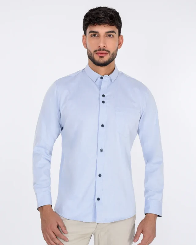 camisa unicolor manga larga camisa sport chic hombre azul bebe