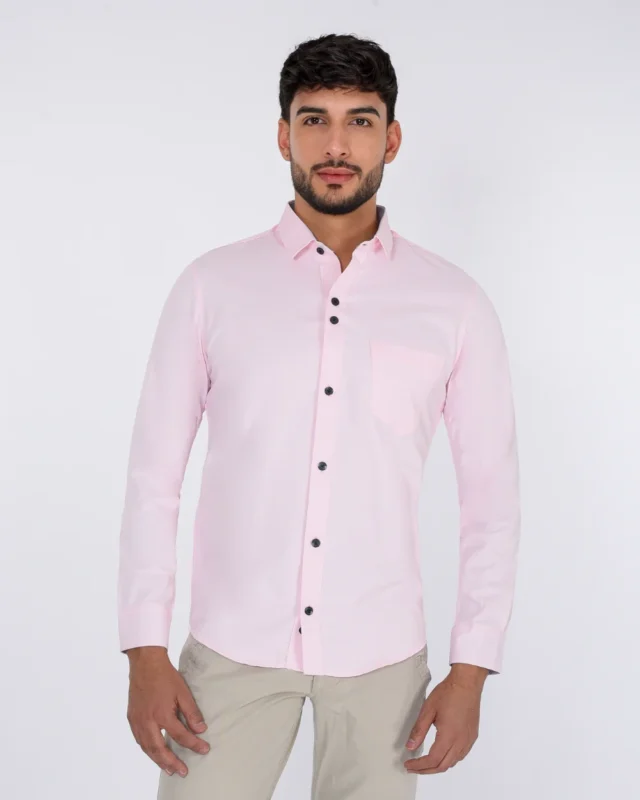 camisa unicolor manga larga camisa sport chic hombre rosa blush
